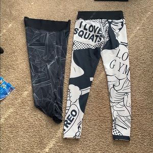 2 pairs of leggings together. One full length.